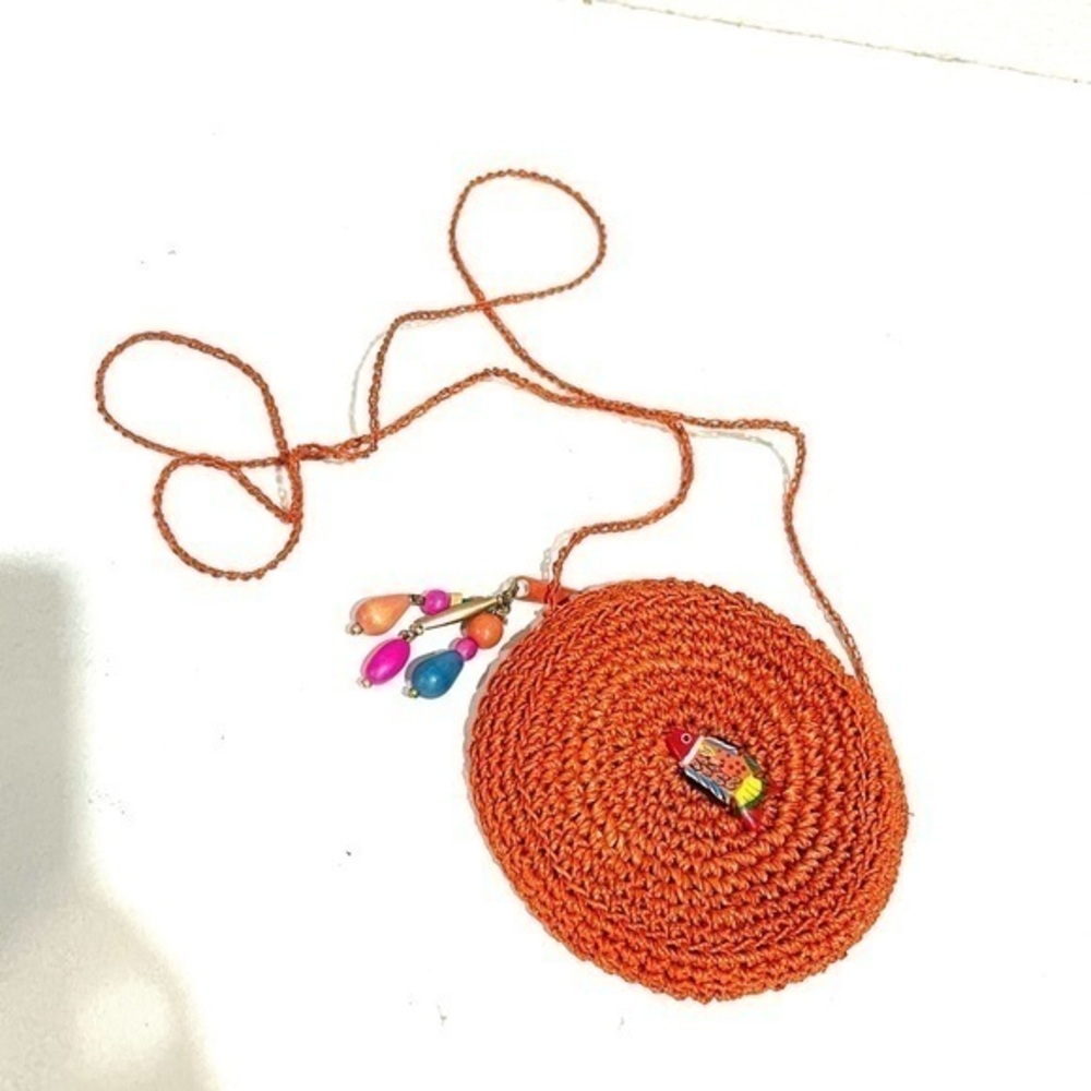 STRAW Mini round orange crossbody coin purse